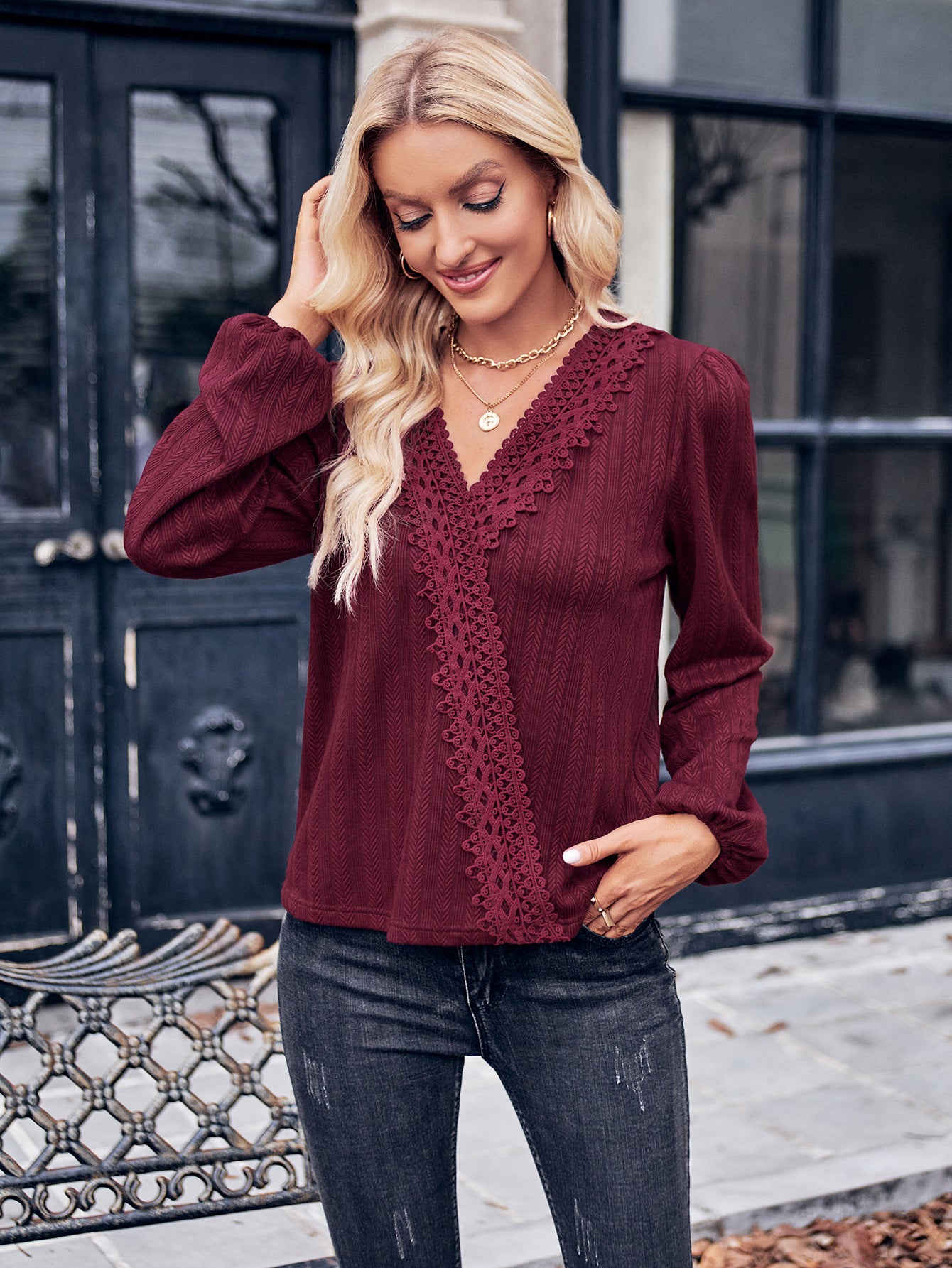 Puff Sleeve Surplice Neck Blouse