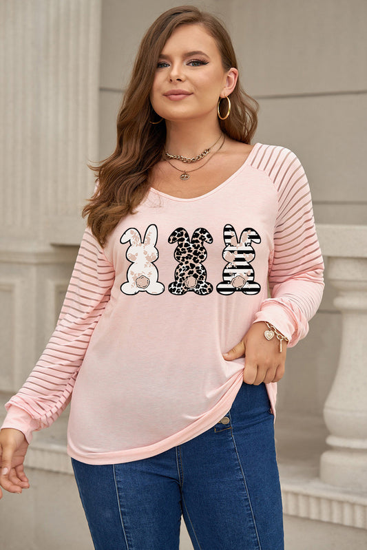 Camiseta de Pascua de manga raglán larga con gráfico de conejo de talla grande