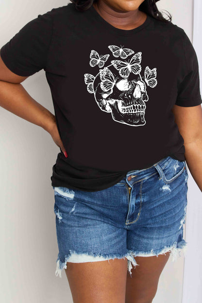 Simply Love Full Size Butterfly Skull Graphic Cotton Tee