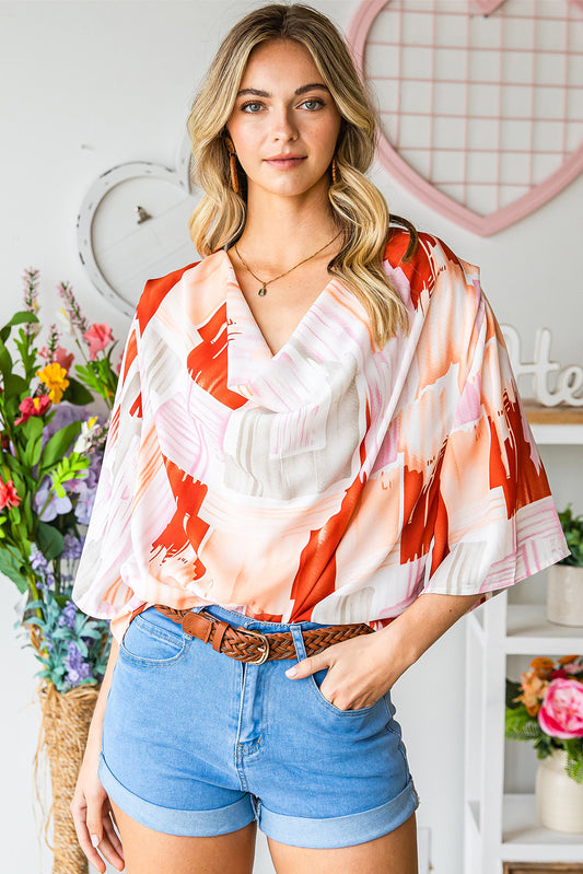 Printed Cowl Neck Half Sleeve Blouse