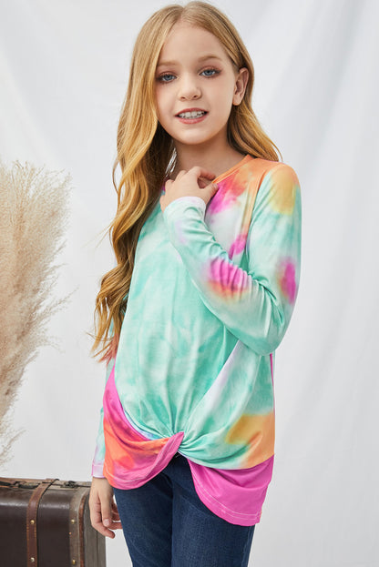 Girls Tie-Dye Twist Front Long Sleeve Top