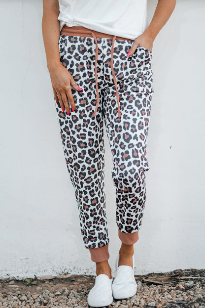 Pantalones jogger con cintura elástica y estampado de leopardo