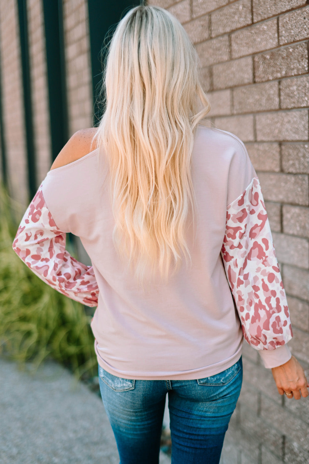 Leopard Color Block Cold-Shoulder Top