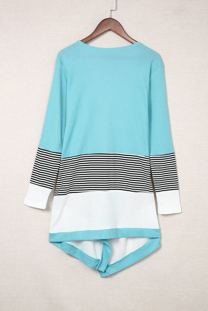 Striped Color Block Open Front Cardigan