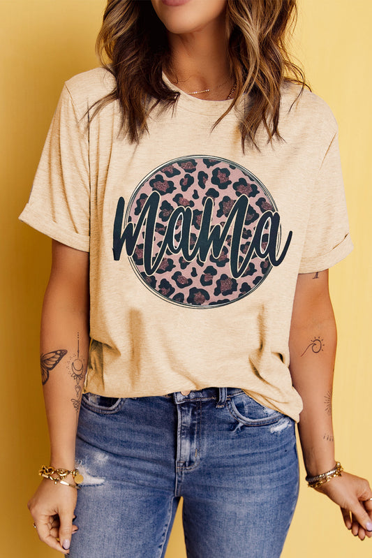 Camiseta de cuello redondo con gráfico de leopardo de MAMA