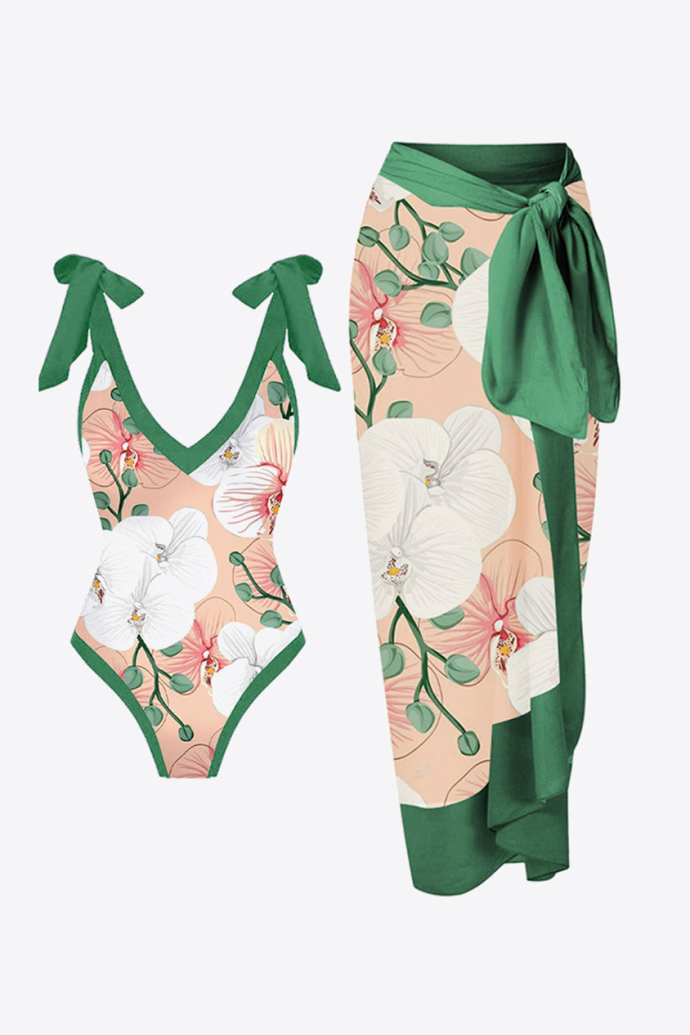 Traje de baño floral de dos piezas con cuello en V