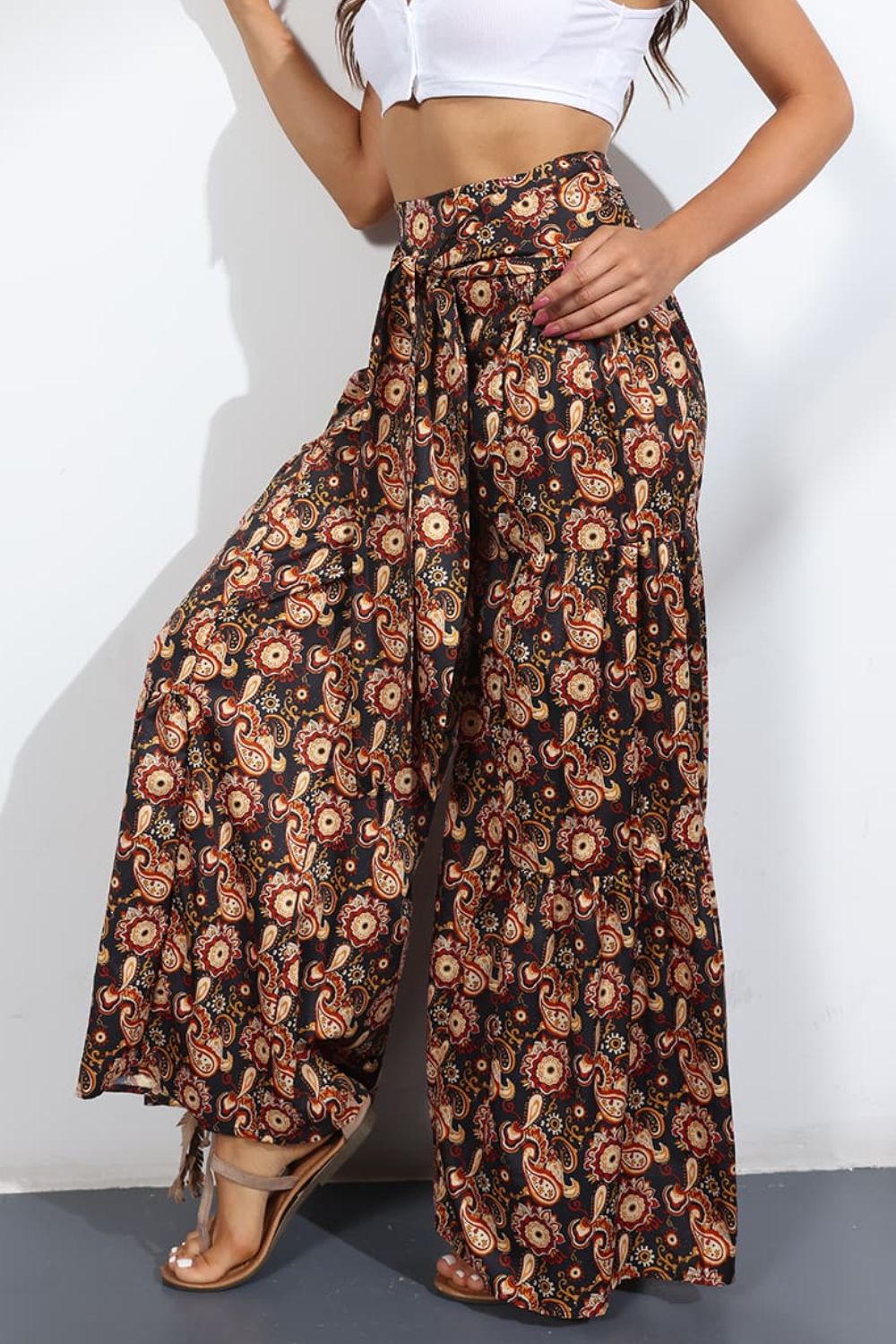 Culottes atados de tiro alto estampados