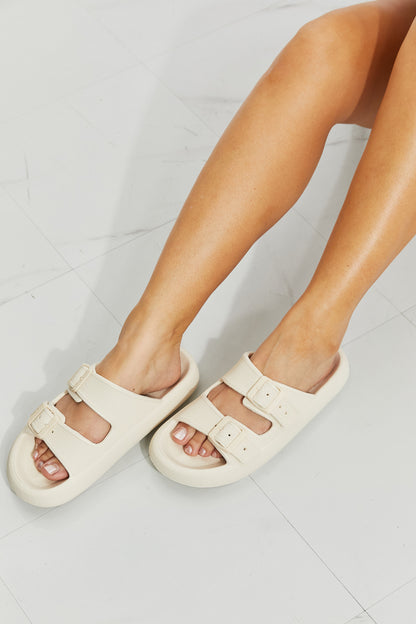 Qupid Comfy Casual Rubber Slide Sandal in Cream