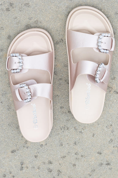 Weeboo Jewel of the Sea Faux Pearl Buckle Slide Sandals