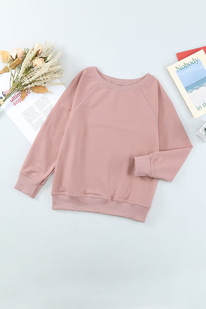 Girls Raglan Sleeve Ribbed Trim Sweatshirt