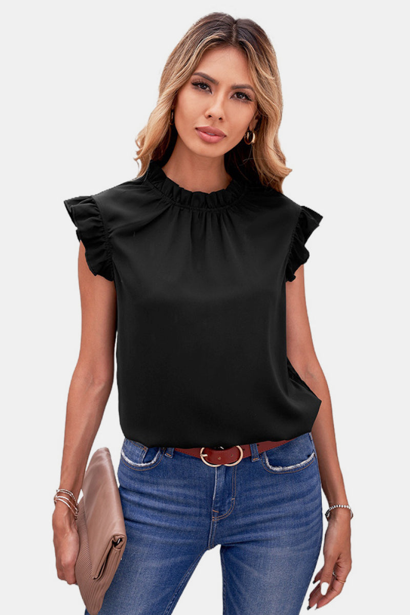 Blusa sin mangas con cuello simulado y volantes