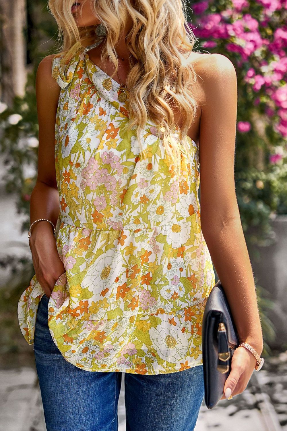 Printed One-Shoulder Tiered Top