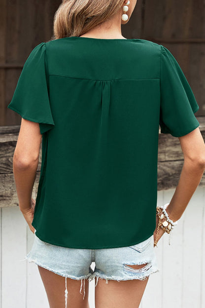 Buttoned Flutter Sleeve V-Neck Blouse