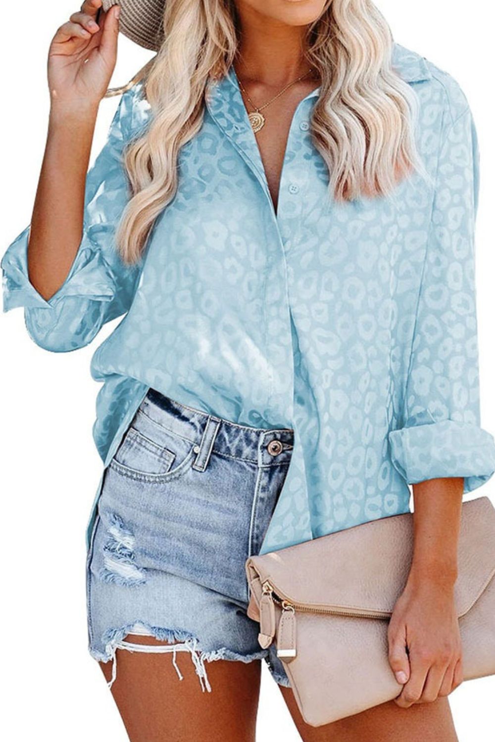 Leopard Side Slit High-Low Shirt