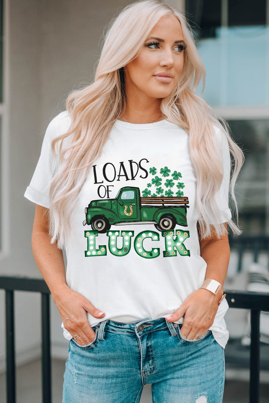 LOADS OF LUCK Graphic Round Neck Tee