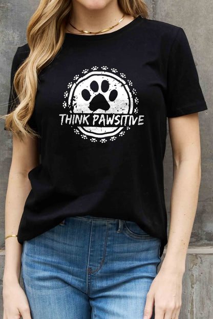 Simply Love Full Size THINK PAWSITIVE Graphic Cotton Tee