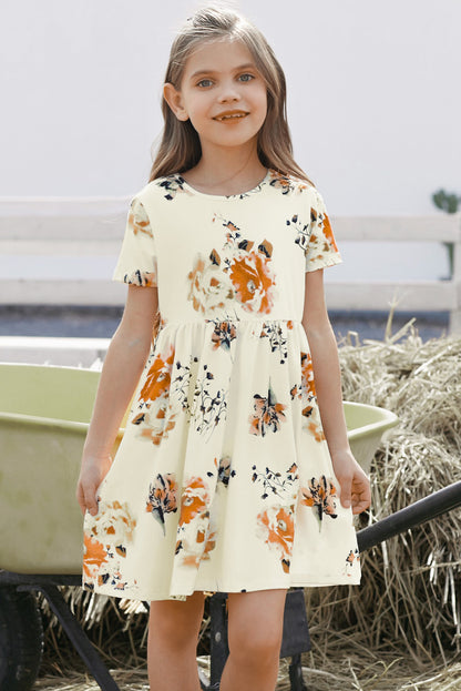 Vestido Niña Cuello Redondo Manga Corta Floral