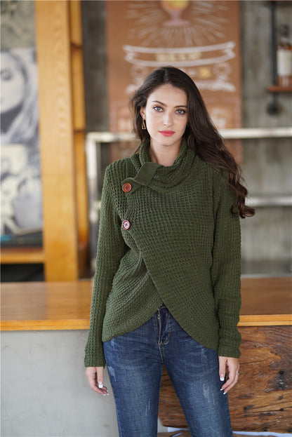 Button Detail Tulip Hem Waffle Knit Sweater