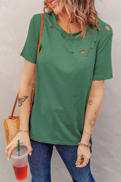 Distressed Short Sleeve Round Neck Tee