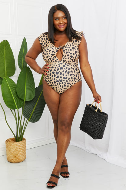 Marina West Swim Seashell Ruffle Sleeve One-Piece in Leopard