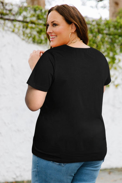 Plus Size Contrast Sequin V-Neck Tee Shirt