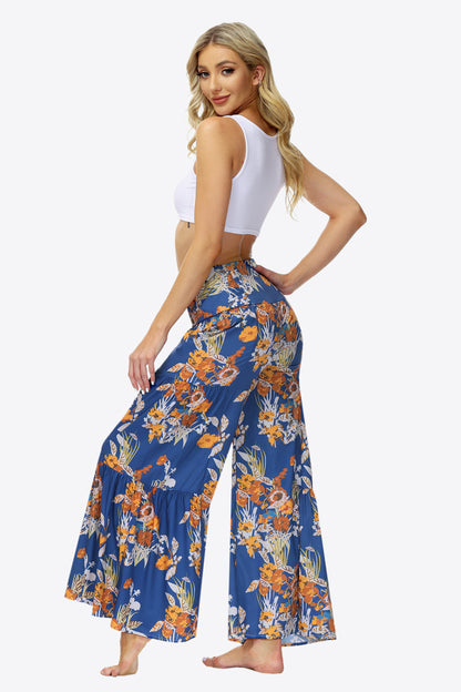 Culottes escalonados con lazo floral en la cintura