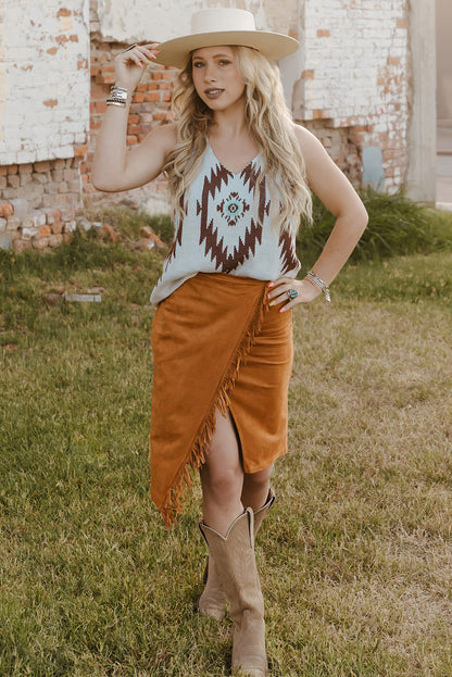 Fringe Trim Wrap Skirt