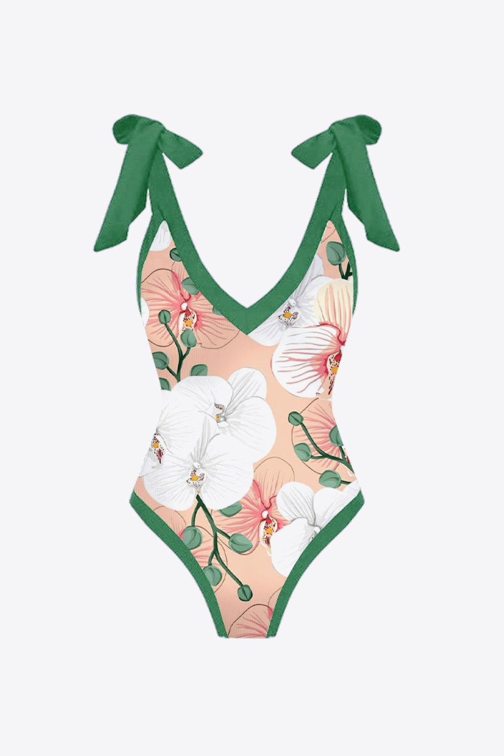 Traje de baño floral de dos piezas con cuello en V