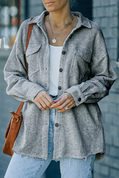 Chaqueta tipo camisa texturizada con botones y bolsillos