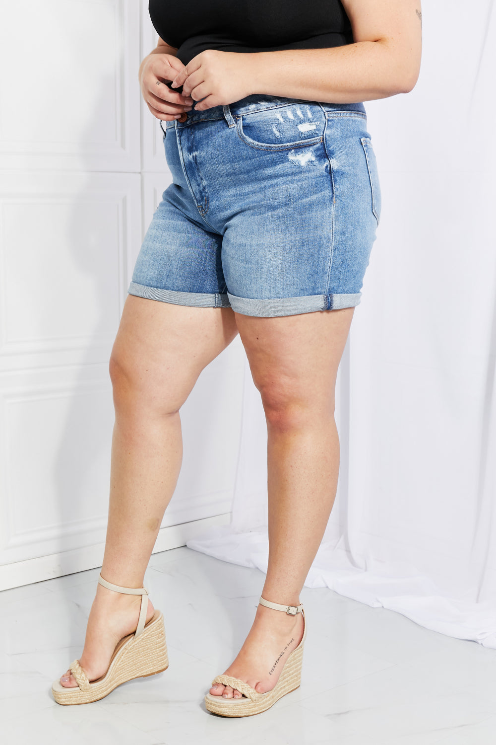 Vervet by Flying Monkey Full Size High-Waist Cuffed Denim Shorts