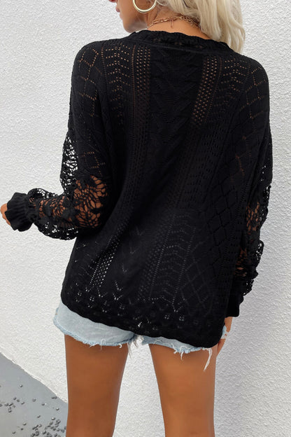 Spliced Lace Crochet Sleeve Sweater