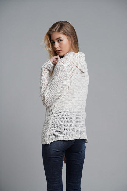 Button Detail Tulip Hem Waffle Knit Sweater