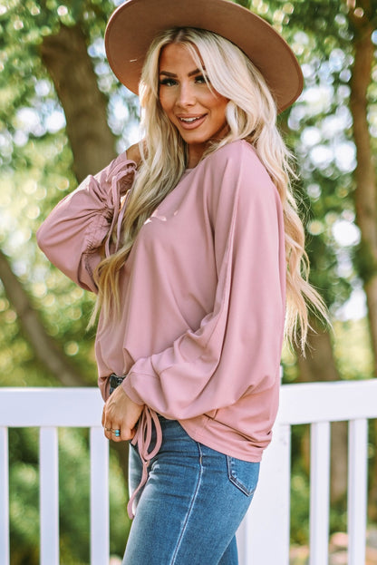 Ribbed Drawstring Dolman Sleeve Top