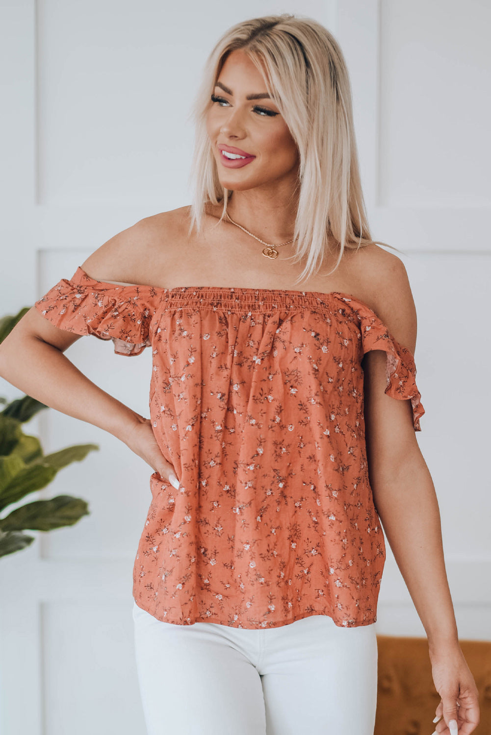 Floral Smocked Square Neck Top