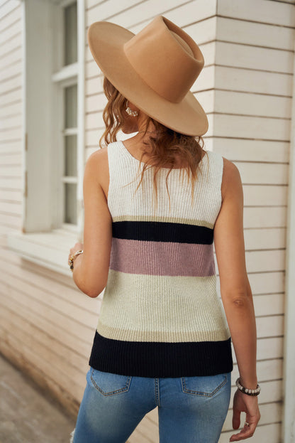 Color Block V-Neck Rib-Knit Tank