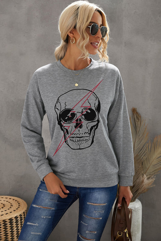 Camiseta con gráfico de calavera y relámpagos de Halloween