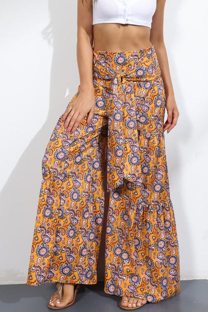 Culottes atados de tiro alto estampados