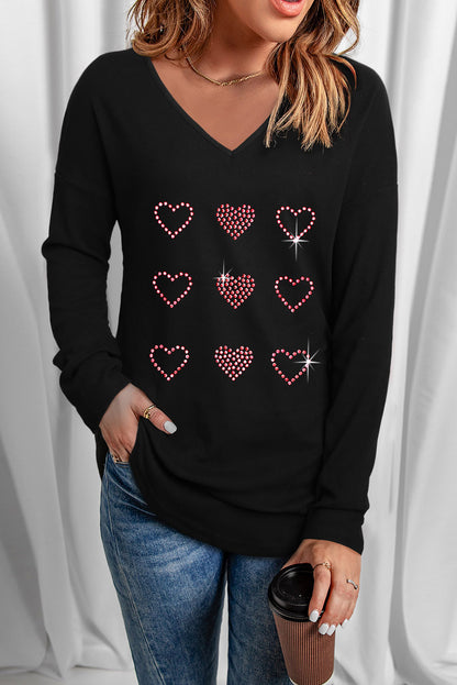 Heart V-Neck Long Sleeve Tee