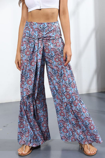 Culottes atados de tiro alto estampados