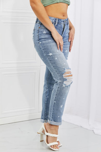 Judy Blue Sarah Full Size Star Pattern Boyfriend Jeans