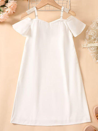 Vestido de manga con volantes y hombros descubiertos para niñas