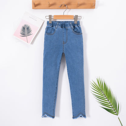 Jeans de cintura elástica con detalle de dobladillo para niños