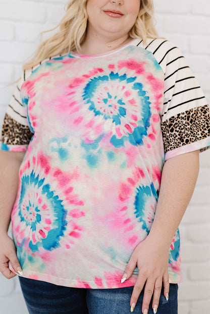 Plus Size Tie-Dye Mixed Print Raglan Sleeve T-Shirt