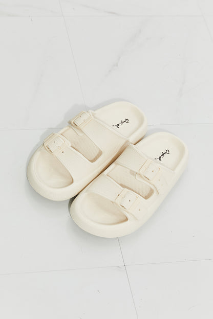 Qupid Comfy Casual Rubber Slide Sandal in Cream