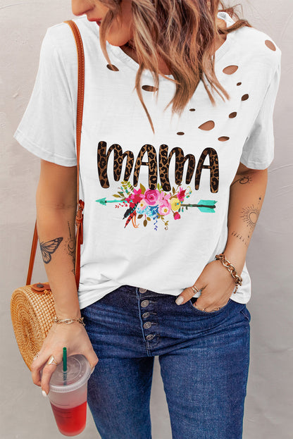 Camiseta estampada con cuello redondo desgastado de MAMA