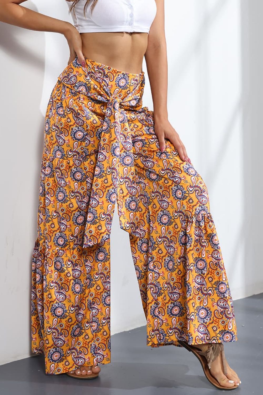 Culottes atados de tiro alto estampados