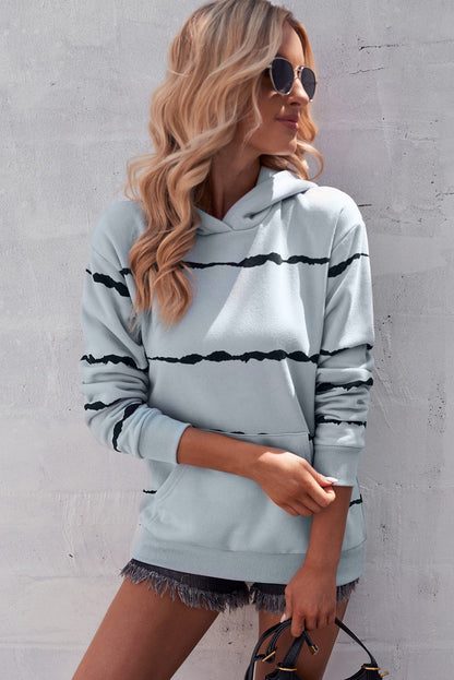 Striped Drop Shoulder Hoodie with Kangaroo Pocket