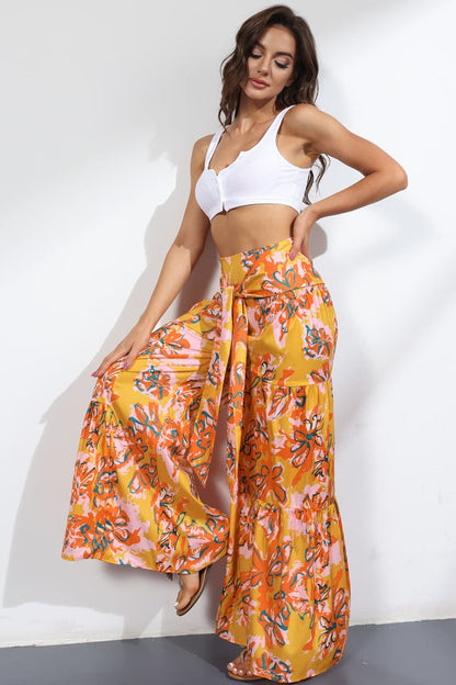 Culottes atados de tiro alto estampados