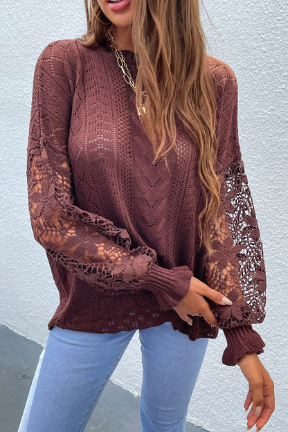 Spliced Lace Crochet Sleeve Sweater