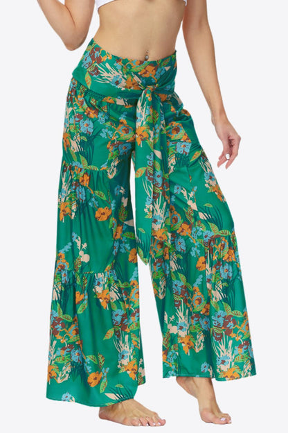 Culottes escalonados con lazo floral en la cintura